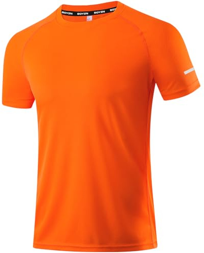 Boyzn 1, 3, 5 eller 7-pack träningströjor för män, torr passform fukttransporterande t-shirt, gym atletisk kortärmad t-shirt, Orange, M
