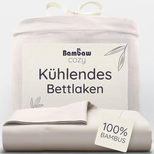 Bambaw Drap Plat Bambou 240x290 cm, Drap Fraicheur et Douceur, Linge Lit Deux Places Anti Acariens et Anti Transpiration, pour l’Été et l’Hiver, Certifié Oeko-Tex (Sable)