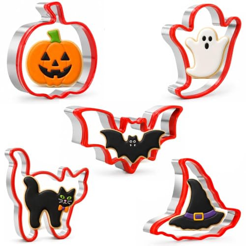 Halloween Ausstechformen Set 5 Stück Halloween Keksausstecher Edelstahl | Für Kekse, Fondant, Teig, Sandwiches und saisonale Backprojekte