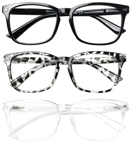 COJWIS 3 Pack Blaulichtfilter Lesebrille groß Damen Herren Computerbrille Lesebrillen Sehhilfe Brille Computer-Lesebrillen mit Sehstärke (3 Pack Farbe, 1.00, x)