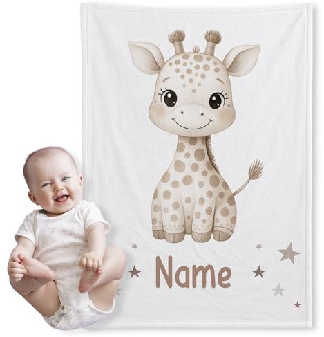 GRAZDesign Personalisierte Babydecke Giraffe - Kuscheldecke mit Namen - Geschenk zur Geburt für Neugeborene - Kuscheldecke