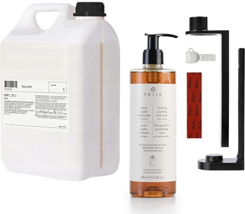thehotelery.de PRIJA Flüssigseife Set: Nachfüllpackung - 5L - Vitalisierende Handseife mit Ginseng-Extrakt Pflanzenextrakten, sanft und Feuchtigkeitsspendend, Hotels, Büros, Gfl 380ml Hotelkosmetik