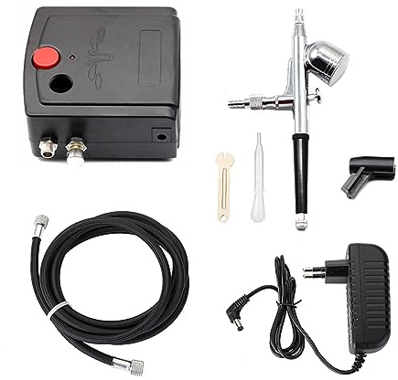 Pistola per Verniciare, Aerografo con pistola a spruzzo a doppia azione con compressore Kit aerografo da 0,3 mm for aerografo for unghie for verniciatura di modelli/torte/auto(B)
