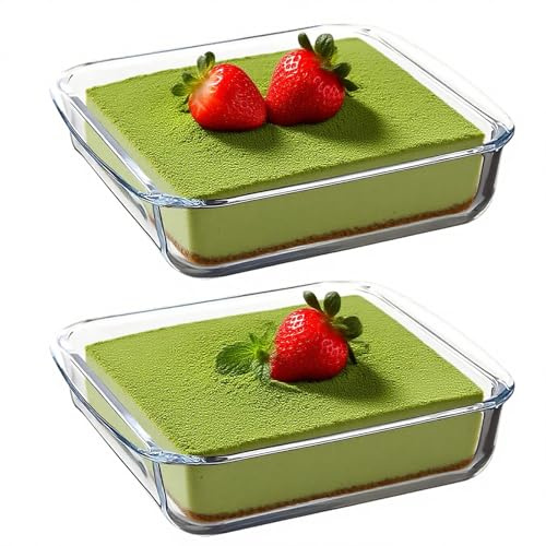2PCS Glas Auflaufform Set Kleine 16 x 16 x 4CM Quadratisch Backform aus Borosilikatglas Hitzebeständig bis 400°C für Heißluftfritteuse, Backofen, Mikrowellenherd