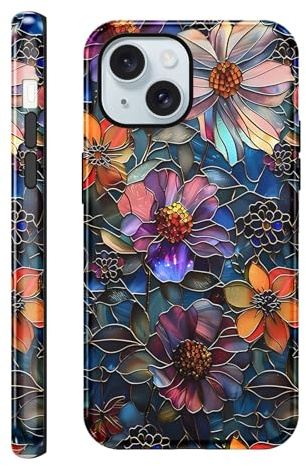 Saqmkil Fodral för iPhone 15, Aesthetic Ritningar Mode Silikon Blomsterfodral, TPU Kvinnor Tunn Mjuk Stötsäker Stötsäker Skyddshölje Fodral för iPhone 15 6,1 tum, Färg