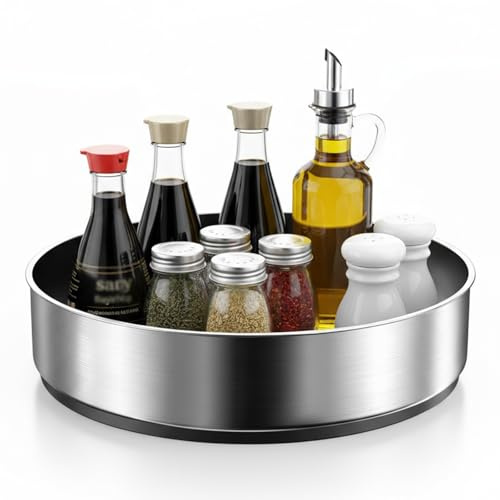 Eclove 2 Stück Drehteller Organizer, Gewürzhalter aus Rostfreiem Edelstahl, Kühlschrank Organizer, 360°Grad Rotierender Vorratsbehälter für Lebensmittel, für Küchentheke, Esstisch, Schminktisch, Büro