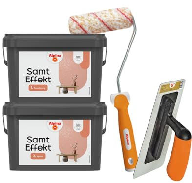 Alpina Effektfarbe Samt-Effekt Set Apricot – inkl. Effekt-Kelle & Roller