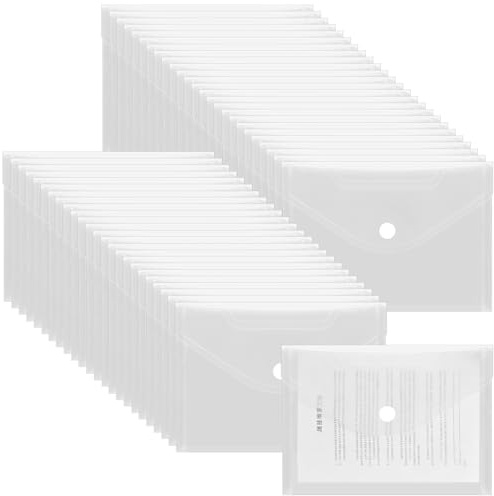 JIAYUET 50 Stück Dokumententasche A6 Transparent, Transparente Dokumentenmappe aus Kunststoff mit Druckknopf für Büroorganisation, Unterlagenablage und Dokumentenverwaltung, 170 x 120 mm