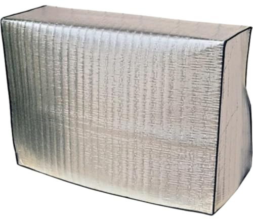 Housse Pompe a Chaleur Piscine, Protection Climatiseur Exterieur avec Film Aluminium, Cache Climatiseur Extérieur Intégrale avec Bande Élastique Coupe-Vent