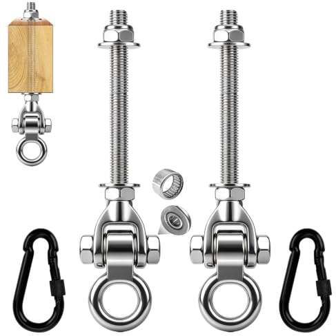 Yyiwhmy 2 ganci per altalena per travi in legno, in acciaio inox M10 | Altalena sospesa con cuscinetti per travi in acciaio, parco giochi, yoga, amaca, 680 kg