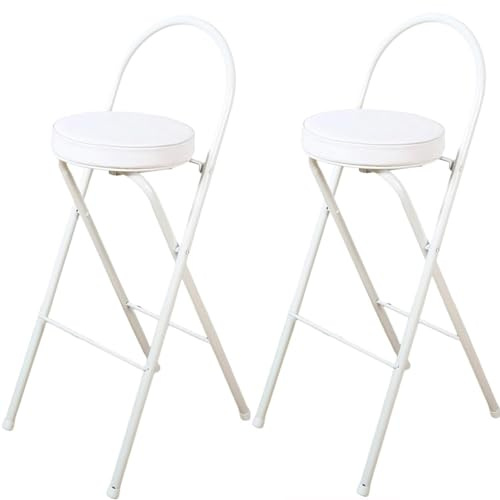 Sgabello da bar pieghevole portatile per la colazione, alto 71,1 cm, imbottito, con schienale, per adulti, 2 pezzi, bianco, per interni ed esterni