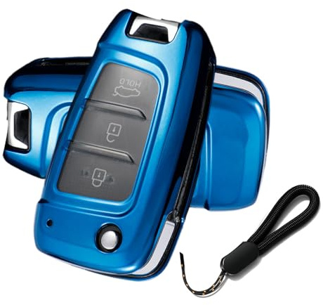 ATFIGII Autoschlüssel Hülle kompatibel mit Hyundai i30 I30N Kona Tucson NX4 Schlüsselhülle TPU Schutz Schlüsseletui Gehäuse 3 Tasten C Blau