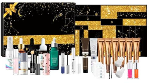 Make up Adventskalender 2025, Beauty Adventskalender 2025, 24 Beauty Must-haves Set with Lip Gloss, Serum, Blush, Eyeshadow und Mascara,Feuchtigkeitsspendendes Gesichtspflegeset für for Beauty Lovers