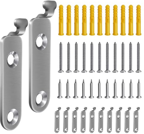 12 Pack Heavy Duty Picture Mirror Hooks Kit, Silver Picture Hanging Hooks with Screws Mirror Wall Hangers Nails Holds Up to 50kg for Art Canvas Frames