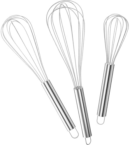 3 Stück Edelstahl Ballon Schneebesen Set, 2,3 cm / 25,4 cm / 30,5 cm manueller Schneebesen aus Metall in Lebensmittelqualität zum Kochen, Backen, Mischen, Rühren, spülmaschinenfest