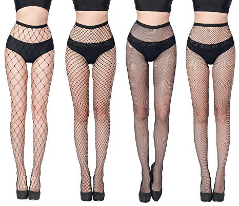 FLORA GUARD Netzstrumpfhose Schwarz, 4 PCS Fishnet Stockings Strümpfe Strumpfhosen Netzstrümpfe Hohe Taille Fischernetz Strumpfhosen für Damen(Eine Grösse passt allen)