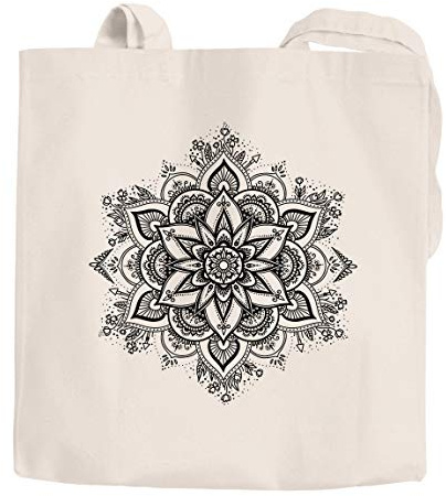 Autiga Jutebeutel Mandala Ornament Bohemian Boho Ethno Baumwolltasche Stoffbeutel Tragetasche natur 2 lange Henkel