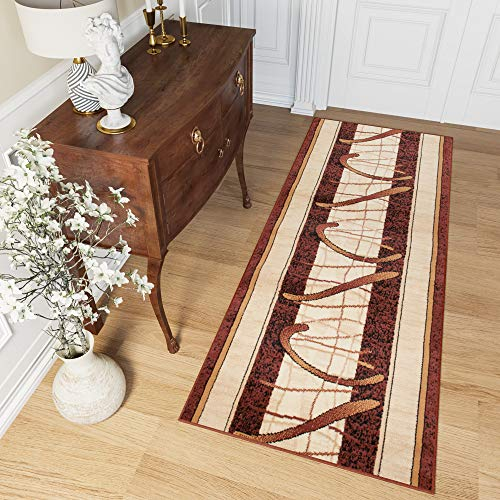 TAPISO Atlas Teppich Läufer Meterware Flur Kurzflor Küche Wohnzimmer Streifen Meliert Braun Beige Brücke Schlafzimmer ÖKOTEX 80 x 400 cm