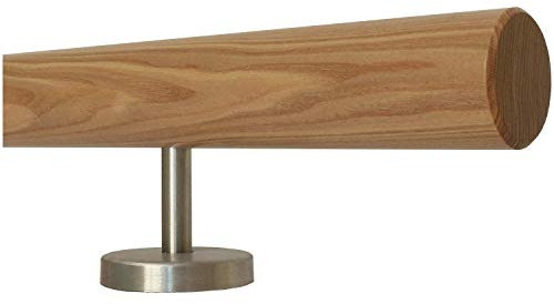 TIBU Esche Holz Handlauf Geländer 0,3m - 6m, Länge 60 cm, Ende gefast und 2 gerade Halter