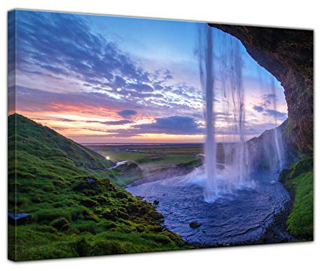 Bilderdepot24 Wandbild Seljalandsfoss Wasserfall Island - Bild auf Leinwand - 60x50 cm Leinwandbilder Urlaub, Sonne & Meer Sehenswürdigkeit - Wasser