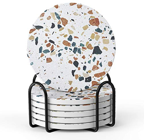 Set di 6 Sottobicchieri, Sottobicchieri Assorbenti con Supporto, Impedisce ai Mobili di Graffiarsi,Regalo di Inaugurazione della Casa per la Decorazione Domestica, 4 Pollici, Ghiaia Bicolore