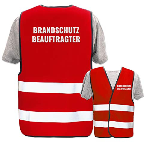 Bedruckte Warnwesten mit ISO-Leuchtstreifen * Standard- oder Reflex-Druck * Erste Hilfe und Brandschutz, Begriff:Brandschutzbeauftragter (Reflektierend), Farbe + Größe:Rot (XL/XXL)