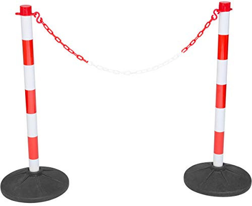 Plastic Chain Posts, Free Standing Chain Link Barrier, Red & White Safety Bollards