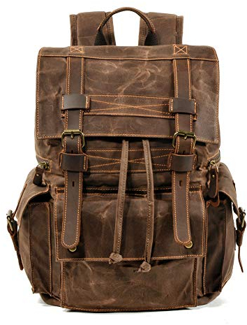 GAOHONGMEI Wasserdichter Batik-Canvas Rucksack Herren Leder Rucksack Europa und Amerika Retro Gepäck Tasche Outdoor Reisetasche große Kapazität Tasche 01# Größe