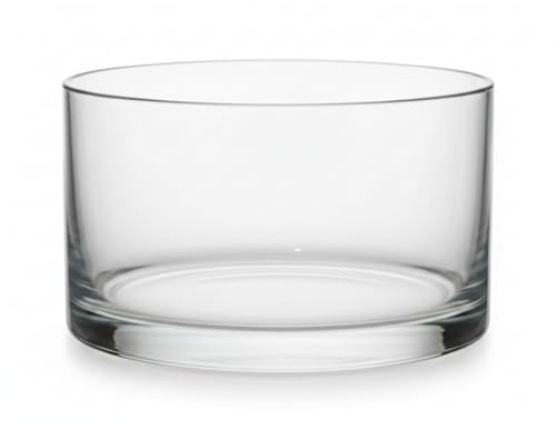 Lucent Glass 8-Inch Cylinder Salad Bowl – Ultra-Clear Straight Sided Serving Dish with Weighted Thick Base