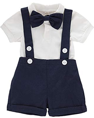 Gajaous Completi da gentiluomo per neonato, pagliaccetto con papillon a manica corta per bambini + pantaloncini con bretelle