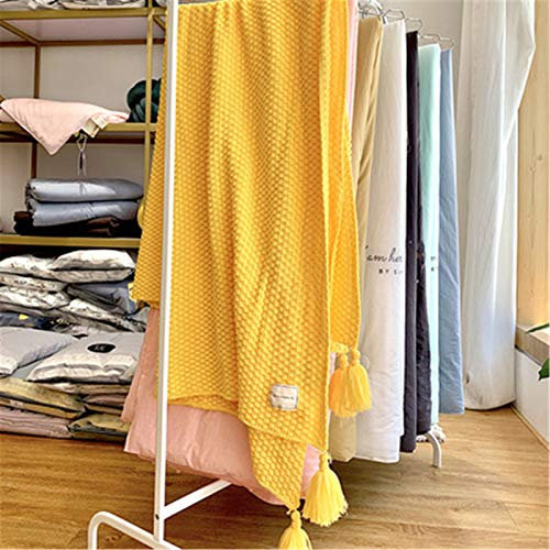 SWECOMZE Nordic Handgemachte Strickdecke, für Sernsehen oder Nap auf dem Stuhl Sofa und Bett beige, 130x170cm (Gelb,150x200cm)
