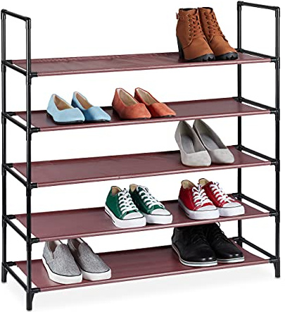 Relaxdays XL Schuhregal Stecksystem, 5 Ebenen, für 20 Paar Schuhe, Stoff Schuhständer HBT: 90,5 x 87,5 x 30 cm, Bordeaux 10036198_114