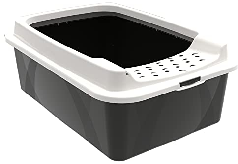 Rotho MyPet Eco Bonnie Katzenklo mit Top-Eingang, Kunststoff (PP recycelt), schwarz/weiss, M (57.2 x 39.3 x 20.9 cm)