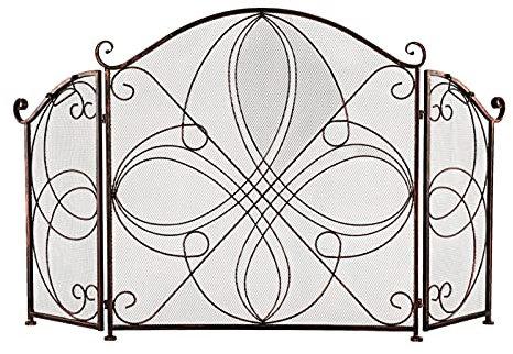 luckxuan Pare-feu Cheminée Écran Red-Brown avec Coins Retro Vieux Motif Grill Salon Salon Décoration de Fer Ecran cheminée Protection de Cheminée (Color : Reddish Brown, Size : 60.63x33.28inch)