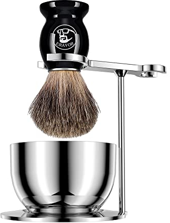 ERAVOR Premium Rasierset - Edelstahl Ständer mit Thermobecher & Synthetik-Dachshaar Pinsel, Hygienische Aufbewahrung für Nassrasur, Geschenk für Männer (Schwarz)