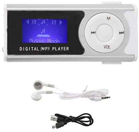 ciciglow MP3 Sportivo, Mini Lettore Musicale Portatile Estensione da 16 GB con Torcia a LED Schermo LCD con Clip Posteriore Lettore MP3 con Auricolare e Cavo USB(Argento)