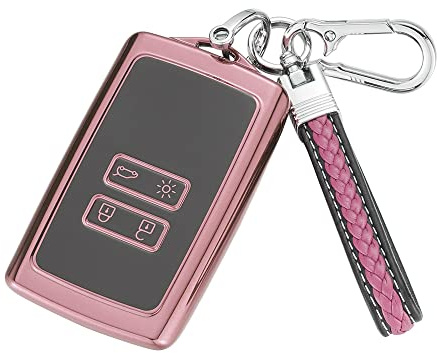 Yamlten Autoschlüssel Hülle für Renault Renault Kadjar Captur koleos Clio Zoe Megane (IV/4) Dacia Duster, 4 Tasten TPU Renault Schlüsselhülle- Rosa