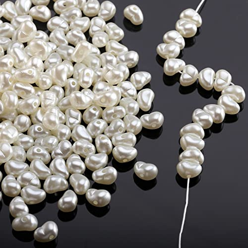 YIEUR 750 stycken pärlor vita glittrar, 10 mm pysselpärlor med hål för pyssel, 150 g lös konst pärla, akrylpärlbröllop för armband, hallkedja, dekoration, hantverk, smyckestillverkning (vit)