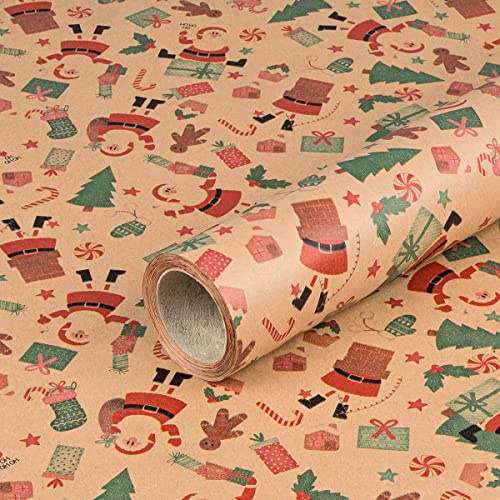 Geschenkpapier Weihnachtsmann, Weihnachtspapier, Kraftpapier 0,70 x 10 m
