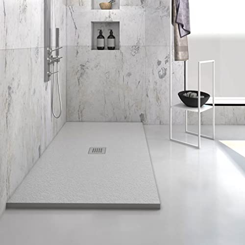 Yellowshop - HEAVY Piatto doccia rettangolare in marmoresina base 70 cm h 2,5 cm Grigio con sifone, piletta e copripiletta inox (cm 70x170)