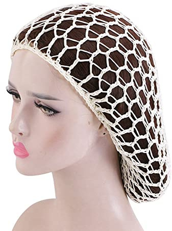 SHTGOI 2 redecillas para el pelo de malla de ganchillo, gorro para dormir, gorro largo de malla, gorro para dormir con banda elástica, red para el cuidado del cabello para mujeres y niñas, Color