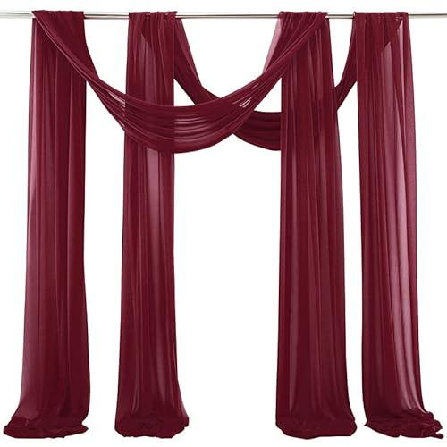 Hochzeitsbogen Vorhang, 2 Stück Drapierstoff Tüllstoff Tüll Foto Hintergrund Hochzeit Vorhang Deko Querbehang Traubogen Vorhang Hochzeitsdekoration Brautparty,Urlaub Party -75*600cm,Weinrot