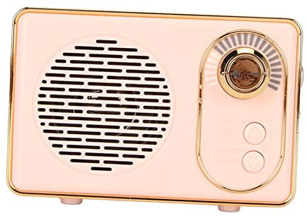 Retro-Bluetooth-5.0-Lautsprecher, Vintage--Bluetooth-Lautsprecher, Unterstützt Speicherkarte AUX, Wiederaufladbarer USB-Subwoofer-Player für Camping-Party- (Rosa)