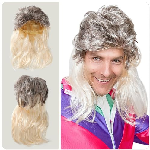 Festicy Vokuhila Perücke Herren I 80er Jahre Accessoires | 50 cm Lange Kunsthaarperücke | Perfekt für Karneval & Fasching 2026 I für Dein New Kids Kostüm bzw. 80er Jahre Outfit Herren