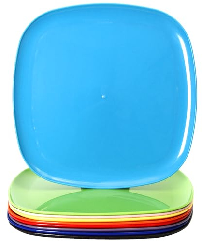 Youngever 9 Pack 12 Inch Plastic Plates, Large Square Plates, Dinner Plates, Set of 9 (9 Rainbow Colors)