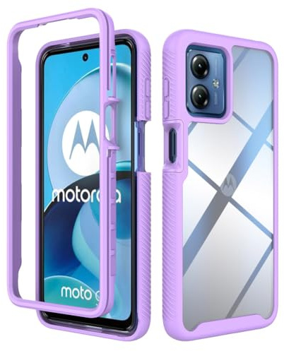SEAHAI Transparente Funda para Motorola Moto G14, Estuche Antigolpes Ligero Caso PC Carcasa Doble Bumper Silicona TPU y Built-in Marco Anti-caída - Morado Claro