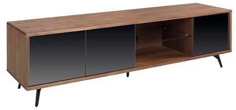 Angel Cerdá - Mobile TV Moderno in Legno Noce e Vetro Nero | Vetro Effetto Specchio, Ante Soft-Closing, Resistente e Funzionale, Mobile TV Soggiorno 180 x 45 x 50 cm