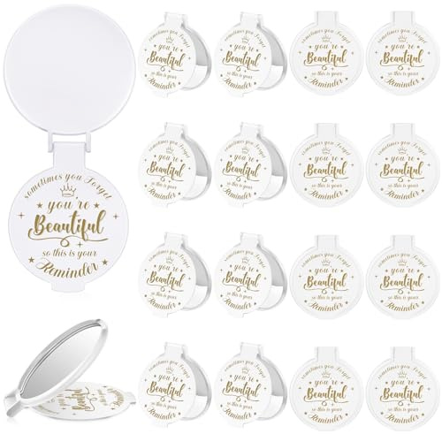 Gulfmew Lot de 18 miroirs compacts Inspirants en Verre de Maquillage Rond de 7,9 cm pour Sac à Main, Cadeau pour Femmes, Filles, collègues, enseignantes, Remise de diplôme et Amis (Blanc)