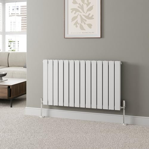 Radiant Living® 600 x 1064mm White Horizontal Designer Radiator Double Column Flat Panel Modern Central Heating Panels Bathroom Radiators