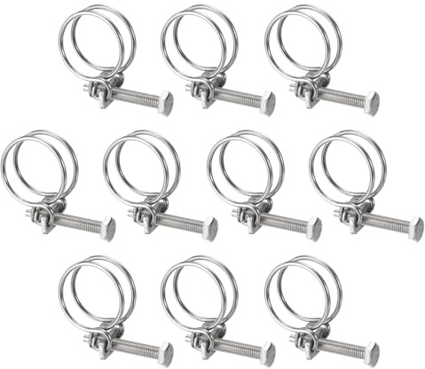 sourcing map 10Pcs Double Wire Hose Clamp, 36-40mm Adjustable Stainless Steel Wire Hose Clips with M8 Bolt for Dust Collection Hose, Pump Hose Pipe